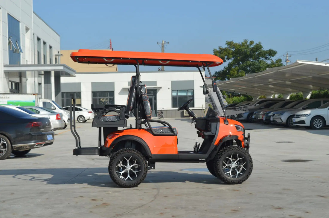 Street Legal  4 Seat Red Off Road Hunting Golf Cart Sightseeing with Bluetooth Connectivity for Amusement Park