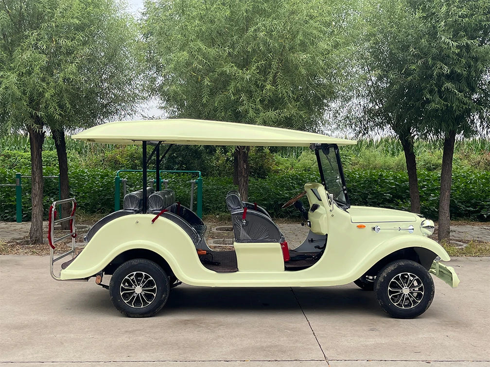 Hot Sale Elegant Yellow  8 Seater Classic Sightseeing Car Vintage Car with 4KW Electric Motor for Resort Shuttle