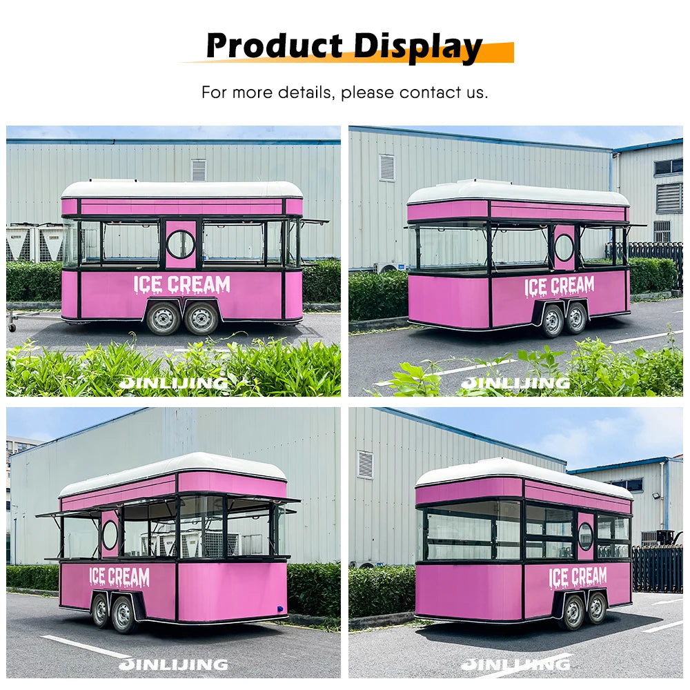 Wholesale Custom 4m Mobile Kitchen Deep Fryer Fully Equipped Fast Food Truck Street Pink Ice Cream Trailer for Sale