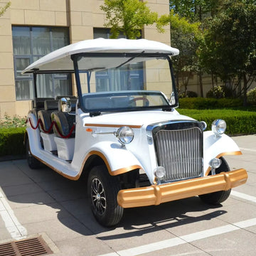 White Lithium Battery Electric Golf Car 12 Seater Vintage Sightseeing Cart Classic Car for Hotel VIP Reception