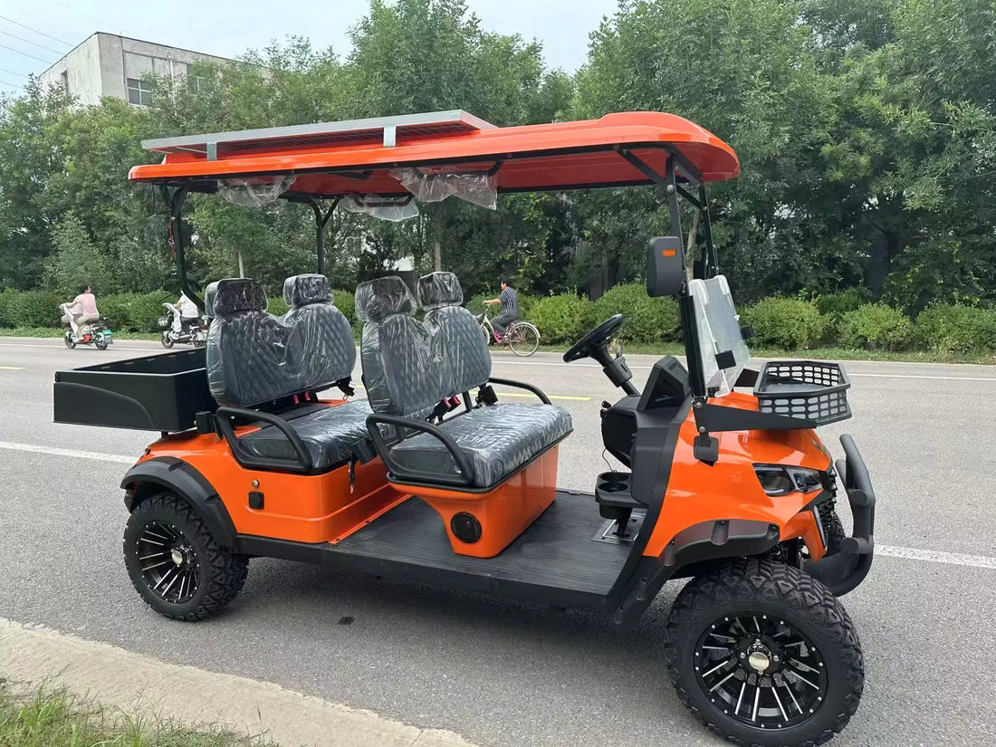 Yuexuan Solar Powered 2+2 Seat 4 Seater Lithium Metal Dump Truck Electric Golf Cart With Cargo