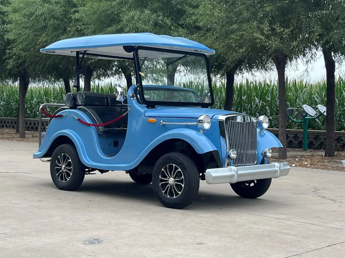 High Performance Electric 6 Passengers Blue Retro Lithium Battery Powered Sightseeing Bus with 100-120km Range for Scenic Area