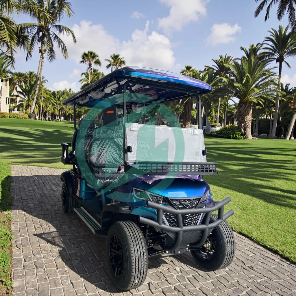 Yuexuan Golf Cart 6 Passenger Golf Course  4+2 Seater Steel Electric Golf Cart With 5kw Motor 48v Battery Lifted Design