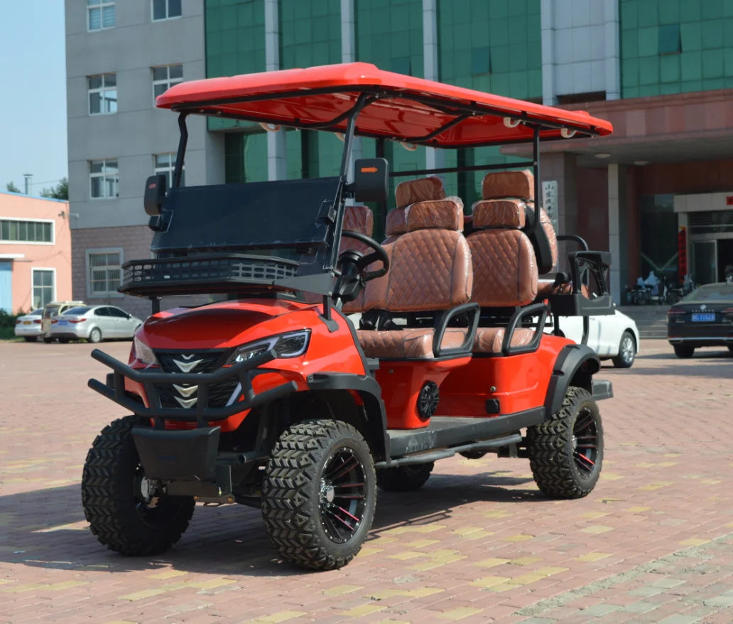 Factory Price High Speed Off Road 6 Seat Red Club Golf Cart with 72V Powerful Motor for  Golf Course Transportation