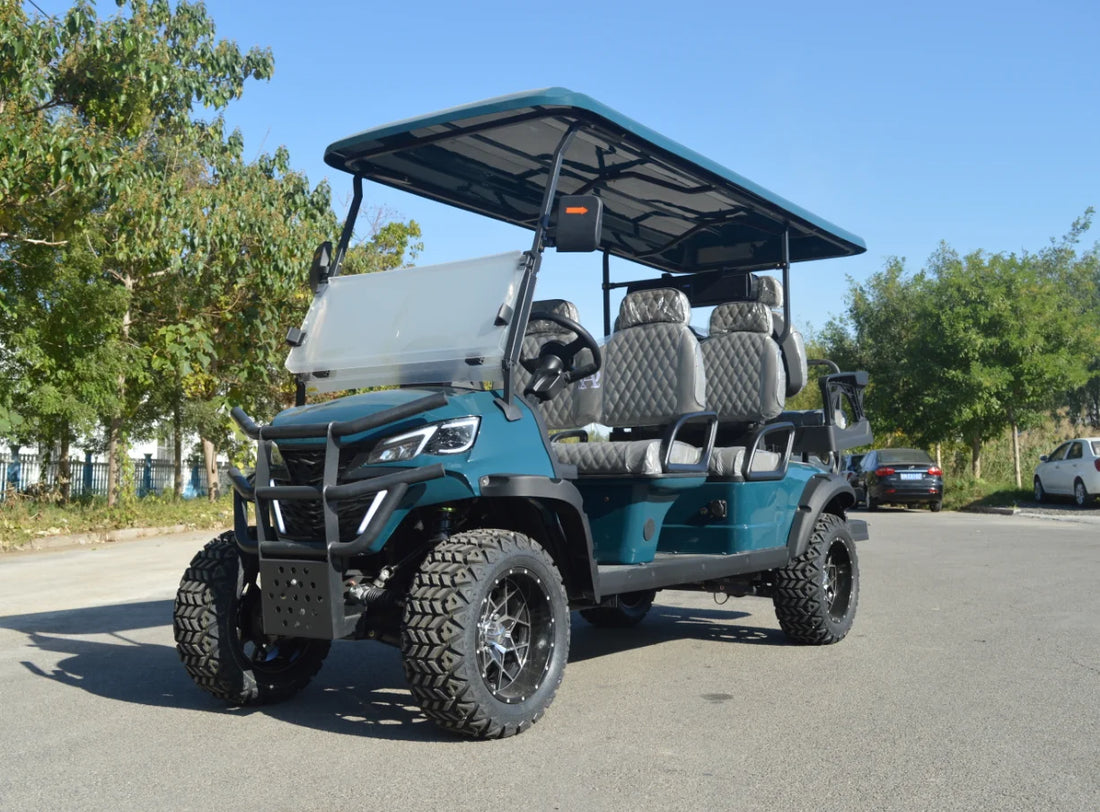 High Ground Clearance  6 Seats Utility  Blue Electric Golf Cart with 72V Lithium Battery for Scenic Area Sightseeing