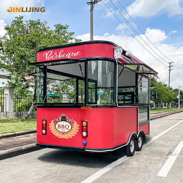 Wholesale 12ft Red Street Food Truck Convenient Durable Barbecue Cart Bus Mobile Bar Food Trailer Fully Equipped