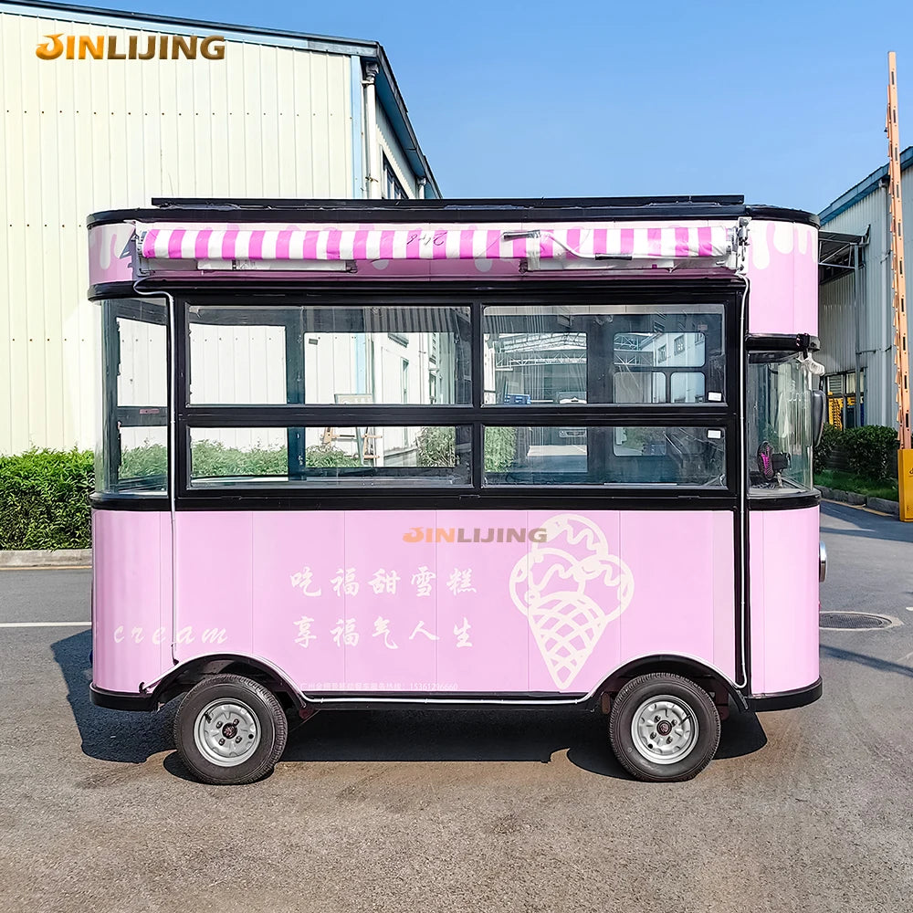 Shawarma BBQ Foodtruck Ice Cream Coffee Food Truck Electric Pink Food Van Cart Mobile Food Trailer Fully Equipped