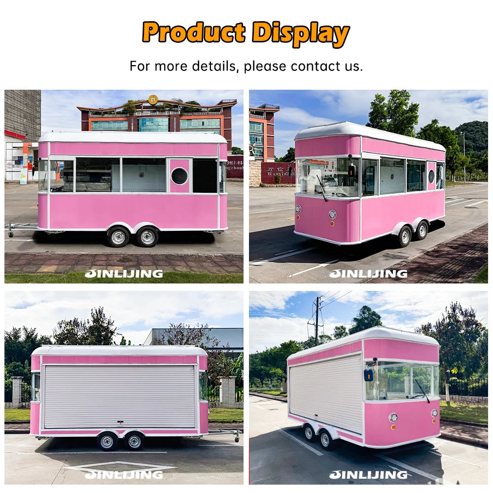 Factory New Ice Cream Cart Fully Equipped Kitchen Mobile Street Pink Fast Food Truck Hot Dog Trailer