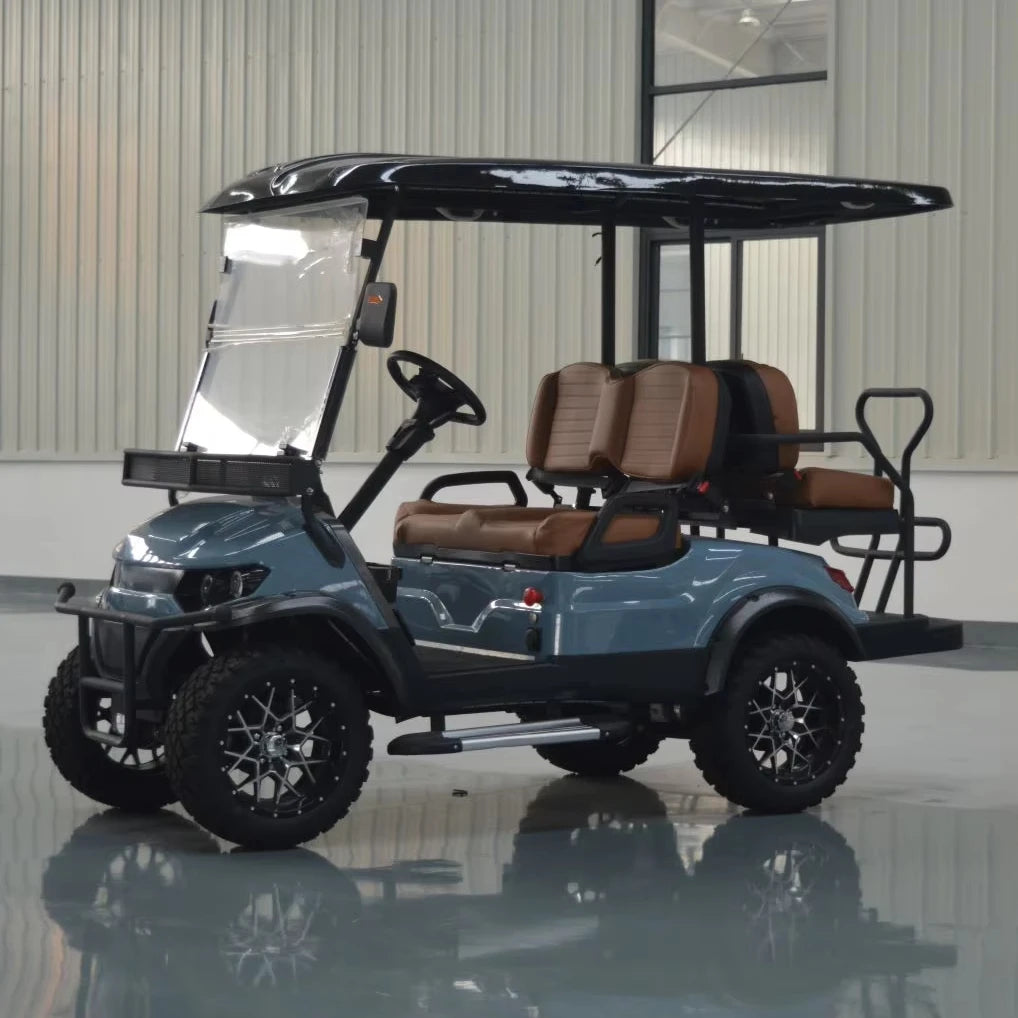 High Performance Blue Electric Golf Cart 4 Passenger Equipped with Adjustable Seats for Hotel Reception and Communities