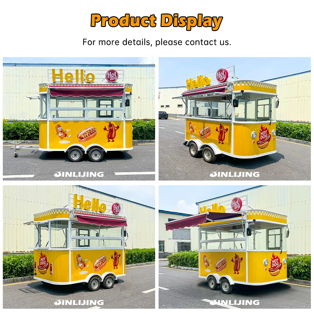 Convenient Mobile Coffee Truck Juice Ice Cream Bakery Hot Dog Cart Bus Street Fast Food Trailer for Sale