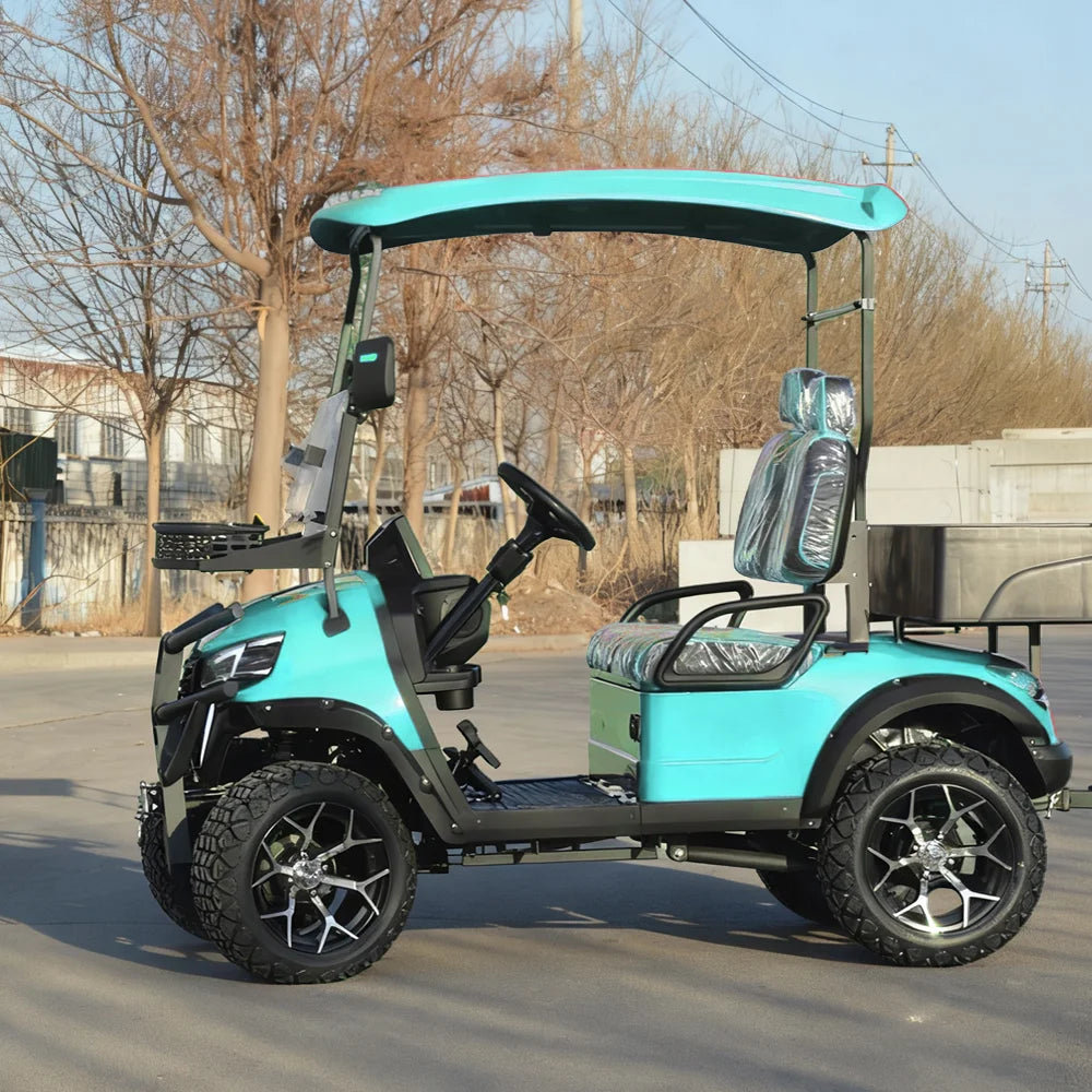 2 Seater  Green Electric Utility Golf Cart Club Car  Equipped with 60V Powerful Motor  for Scenic Area Sightseeing