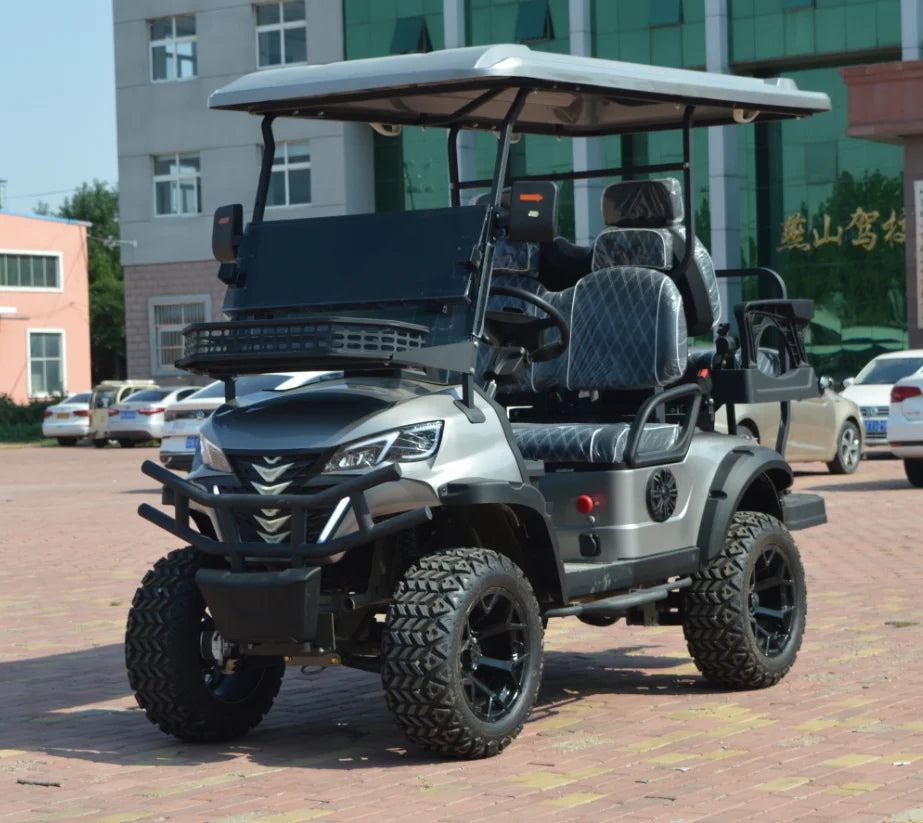Long Battery Life  4 Seats Off Road  Grey  Electric Golf Car Equipped with 72V Powerful Motor for Scenic Spots  Villa Areas