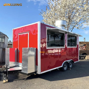 12ft Red Stainless Steel Food Truck Pizza Beautiful Durable Professional Design Square Convenient Mobile Food Trailer