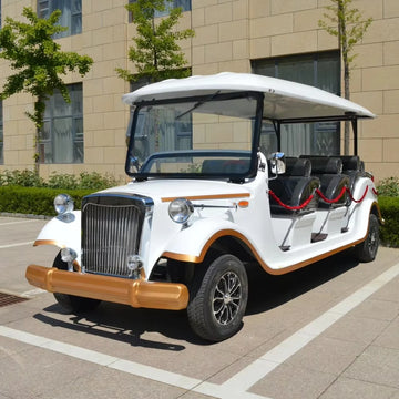 12 Seater  White Sightseeing Vintage Retro Vehicle Vintage Car Bus with Adjustable Bench Seat for Hotel VIP Reception